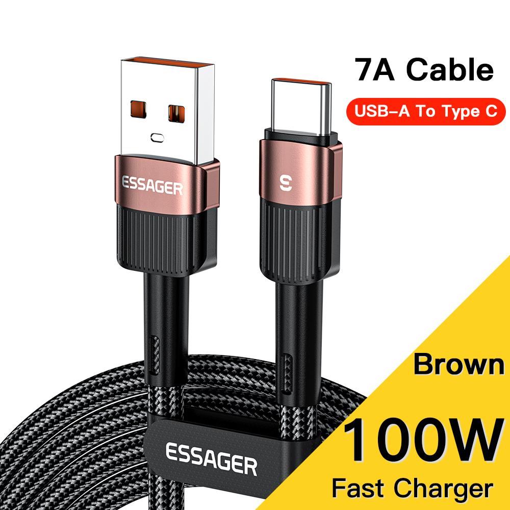 Essager 7A USB Typ C Kabel Typ C Kabel Handy Schnellladekabel USB C Kabel für Xiaomi Samsung Huawei Andriod Typ C Datenladekabel 1M (7A 100W A To C) braun