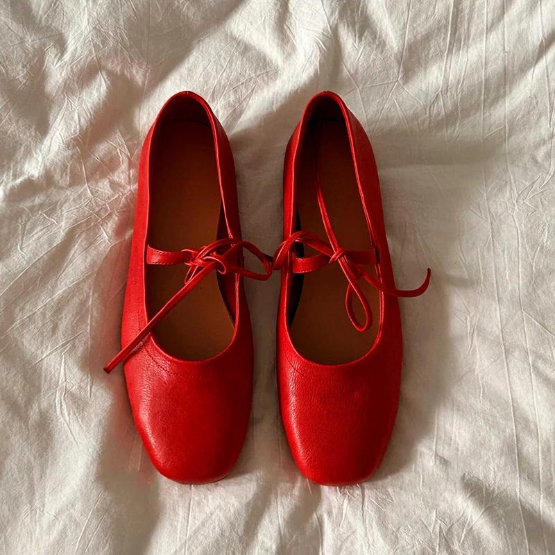 Größe 34-43 Damen Echtleder Schuhe Für lässige niedrige Absätze Schuhe klassische Ballerinas Schuhe Frühling 2025 Bürodame Schuhe 34 rot