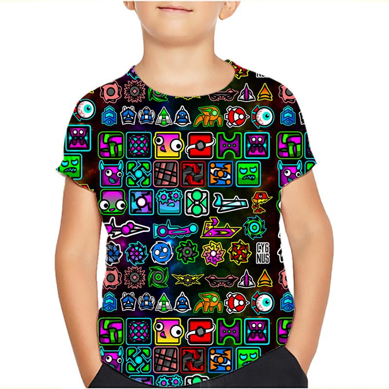 Angry Geometry Dash T-Shirt Tops für Kinderkleidung Sommer Casual Kinder T-Shirts Mädchen Jungen Kinder Cartoon T-Shirts 160 navy blau