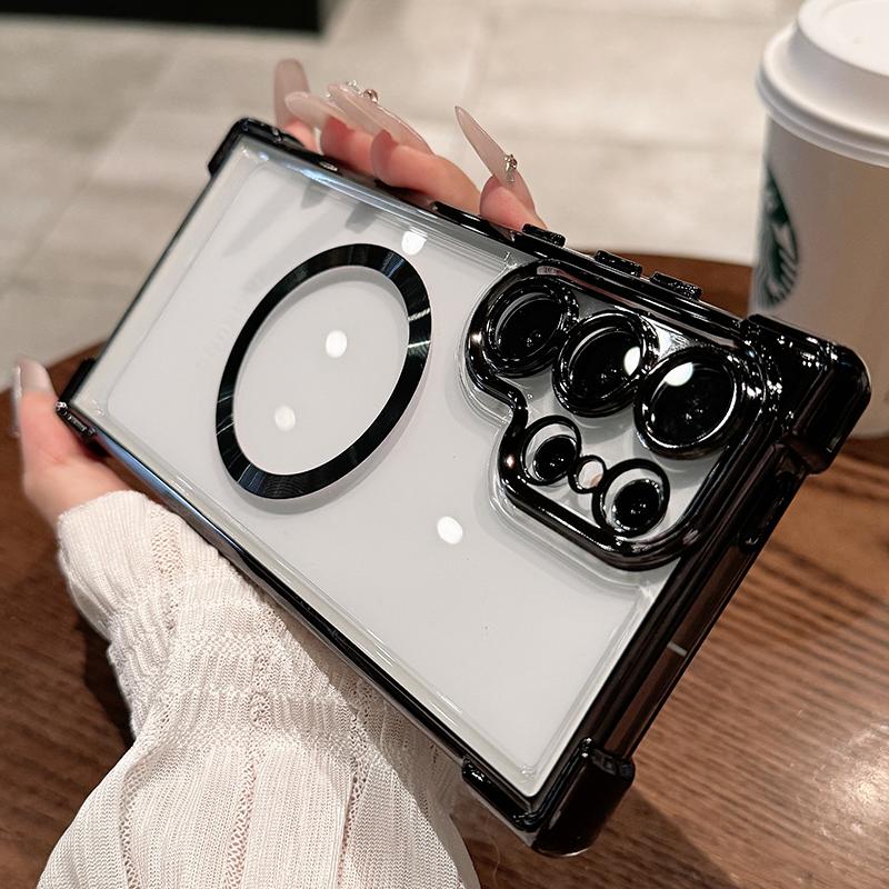 Für Magsafe Klare Weiche TPU Stoßfeste Hülle Für Samsung Galaxy S25 Edge S24 Ultra S23 FE S22 + Plus Magnetische Linsenfolie Galvanisierte Silikonhülle Galaxy S25 Edge schwarz