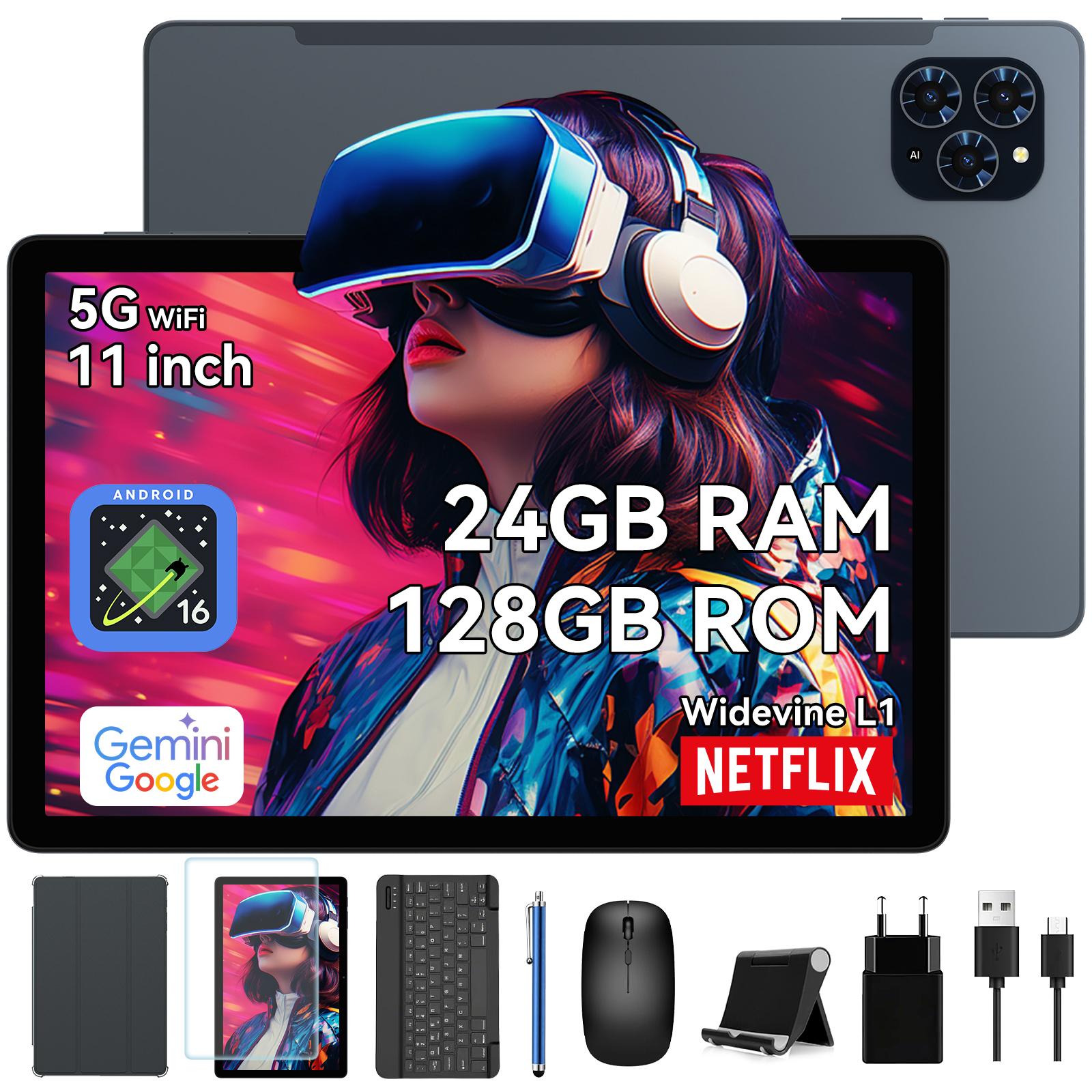 KINGRID T90 Android 15 8GB RAM 128GB ROM Tablet 11 Zoll 1200*1920 FHD Display Octa Core UMS9230E(T615) PC-Tablet mit Tastatur und Maus grau