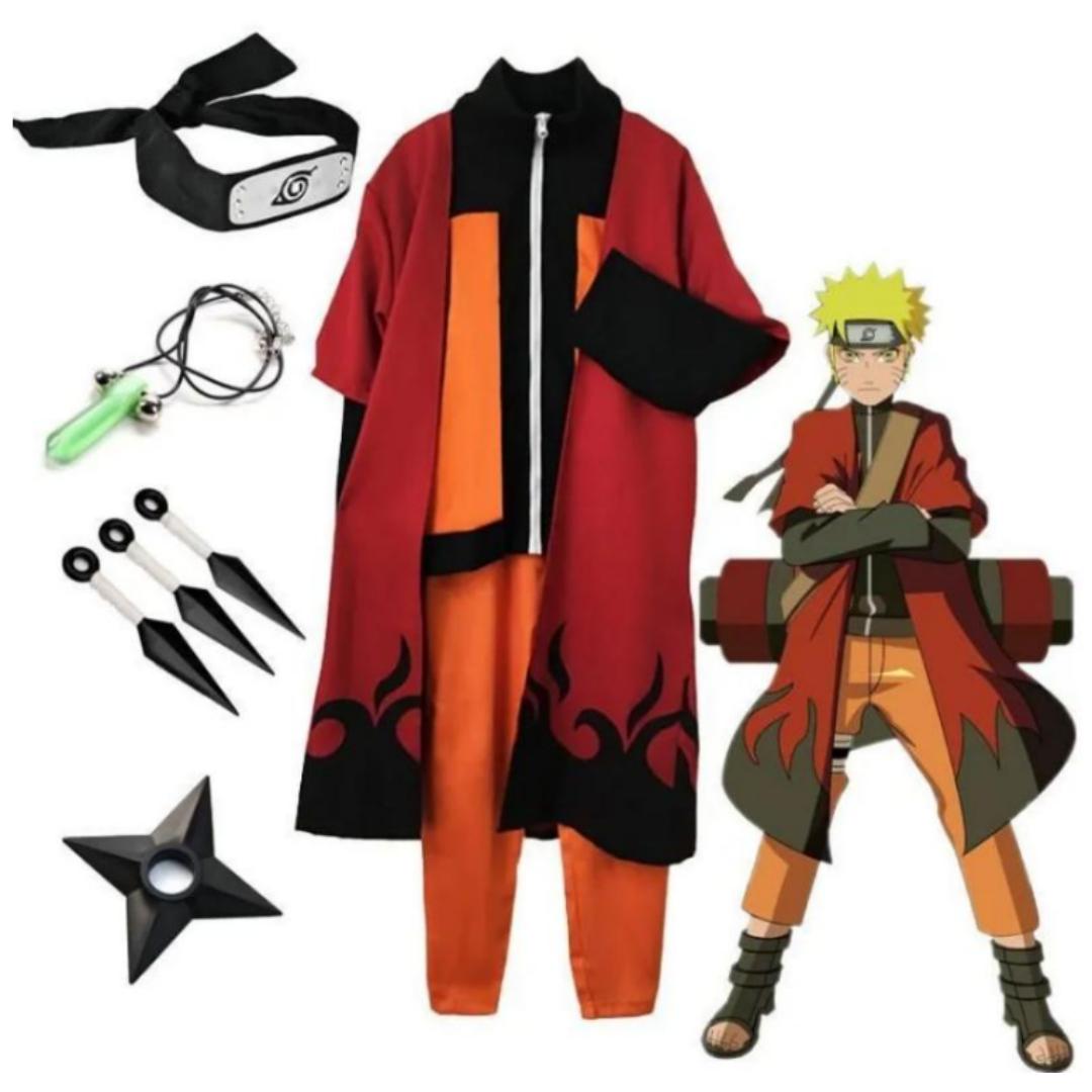 Uzumaki Akatsuki Cosplay Jungen Mädchen Uzumaki Jacke Hose Stirnband Perücke Requisiten Kind Uniform Kunai Halloween Kostüm 110 rot-orange