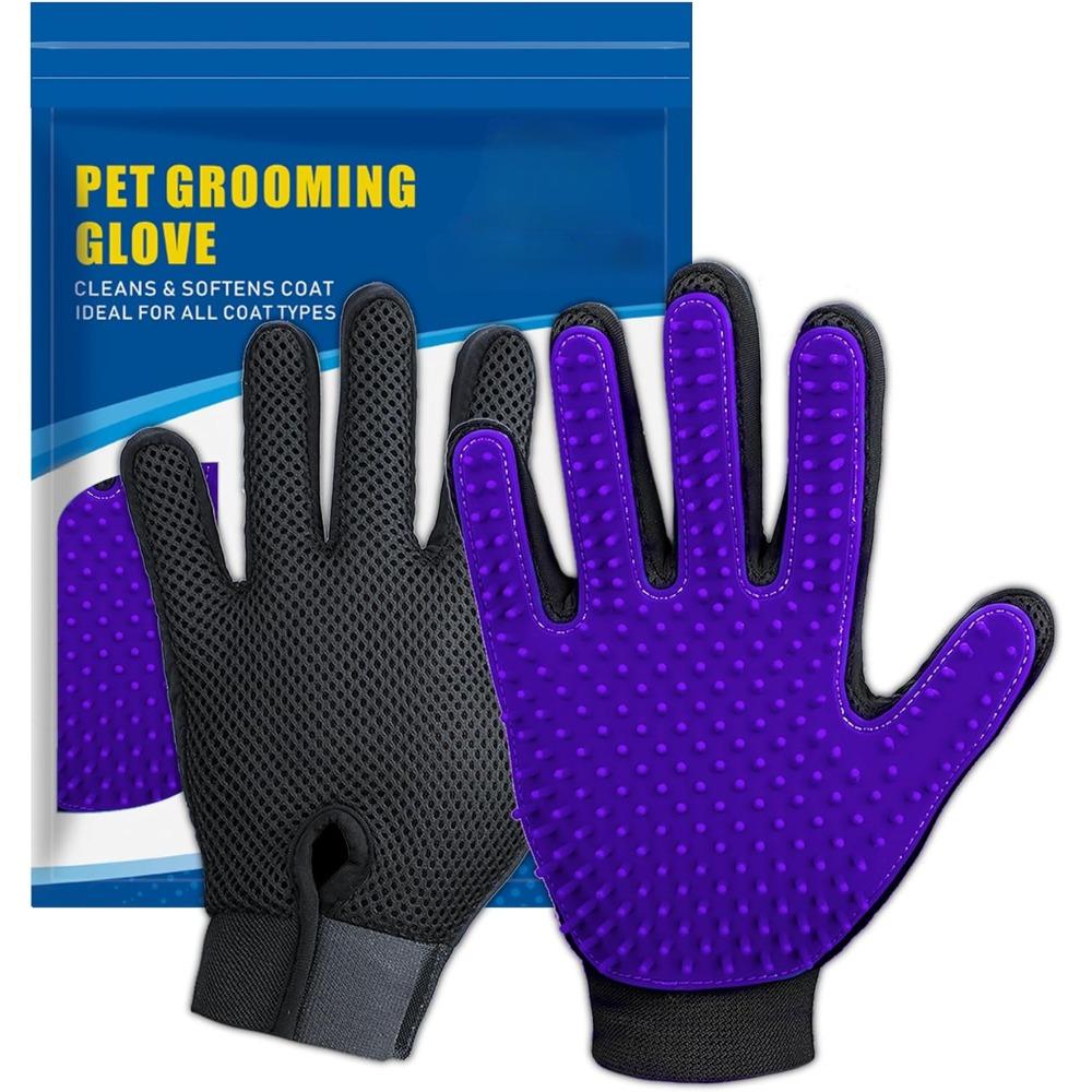 Fellpflegehandschuhe für Haustiere, Katzenbürsten für sanftes Haarentfernen, Fäustlinge zur Tierhaarentfernung für Hunde, Waschhandschuhe für lang- und kurzhaarige Hunde, Katzen und Pferde Purple- 1 Pair