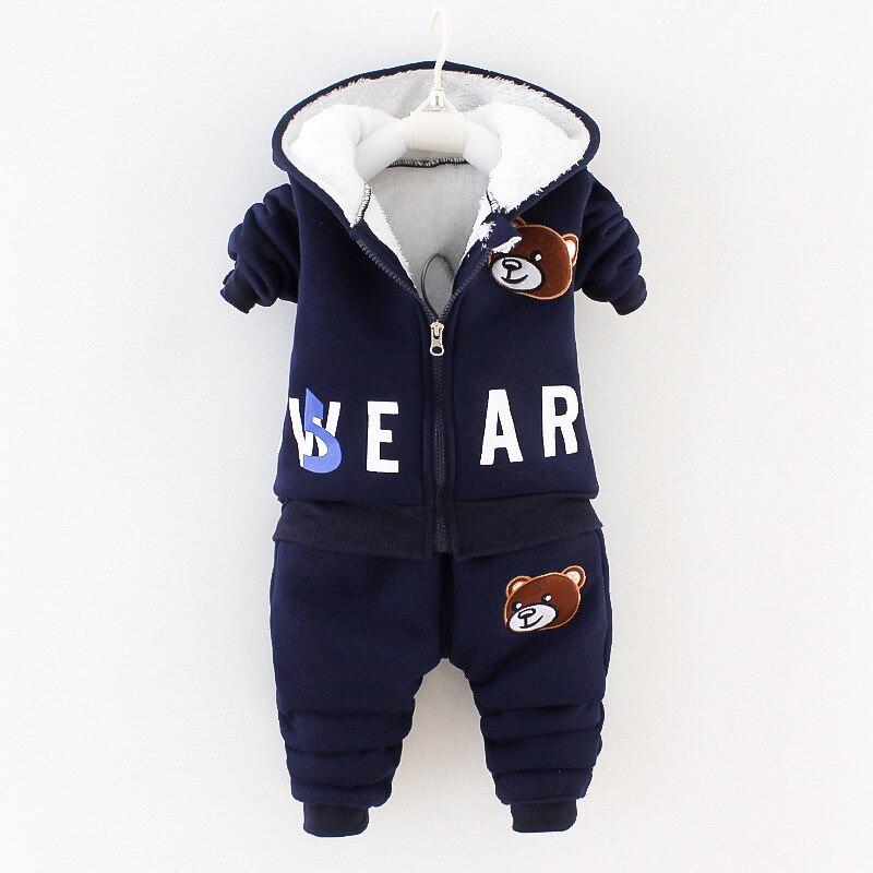 2021 Winter Baby Kinder Kleidung Sets Cartoon Kleinkind Jungen Mädchen Warme Mit Kapuze Mäntel Hosen Anzug Kinder Dicke Trainingsanzug Kleidung Set 90cm navy blau/weiß