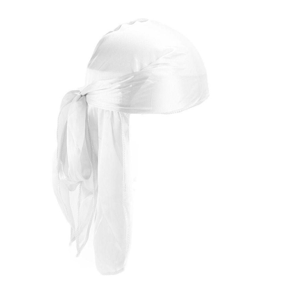 Verstellbarer Seiden-Durag Elastischer Turban Hijab Mode Piratenhut Herren Damen weiß