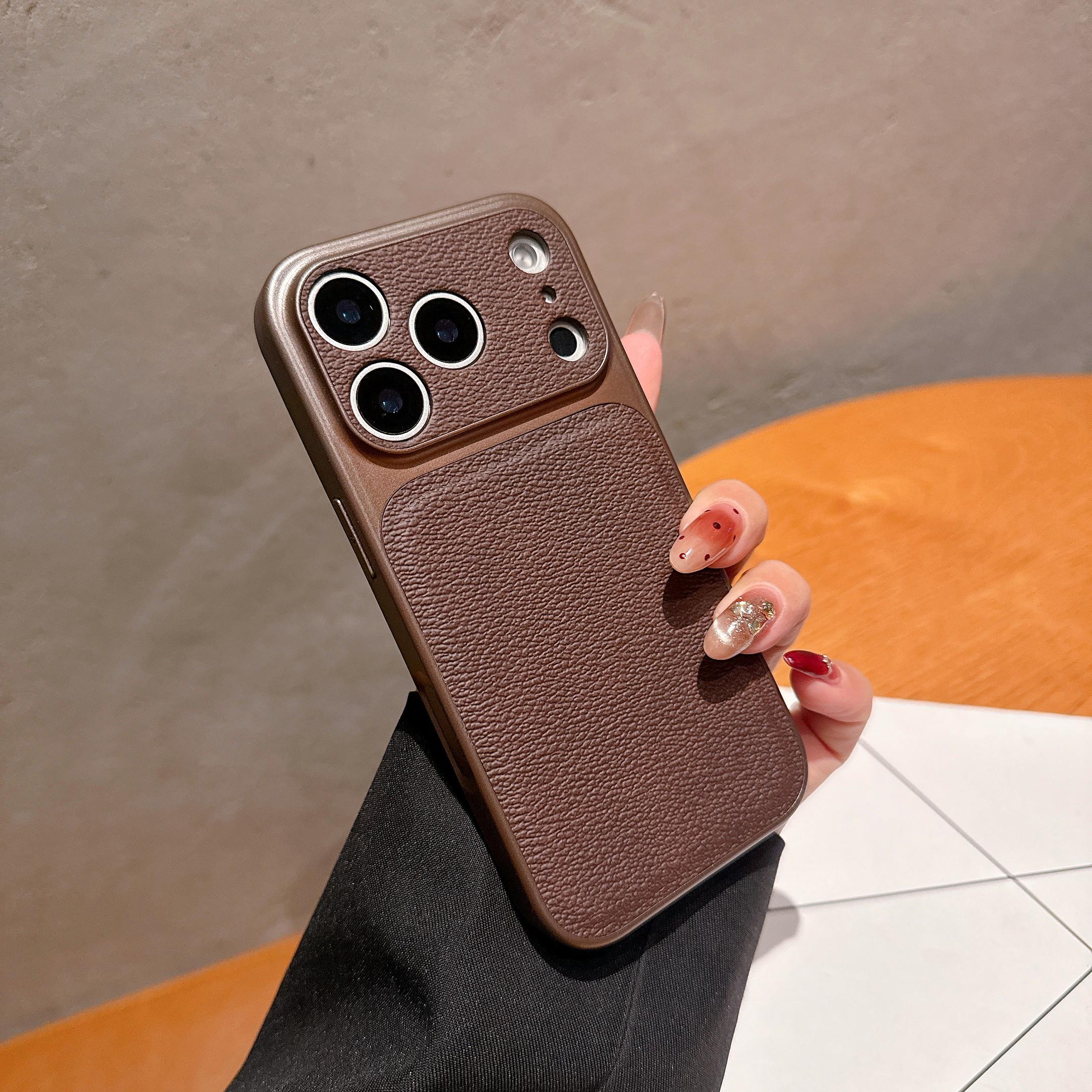 Originale Echtleder-Farbhülle für iPhone 17 Air 16 15 14 13 Pro Max Matt Stoßfest Hybrid-PC Große Kamera-Fensterabdeckung iPhone Air braun