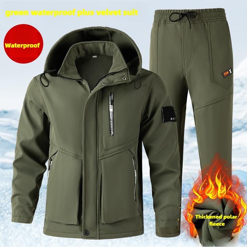 Winter Plus Samt Verdickte Jacke Overall Anzug Herren Kälte-Beständig, Warm, Wasserdicht und Verschleiß-beständig Werkzeug Anzug 4XL grün