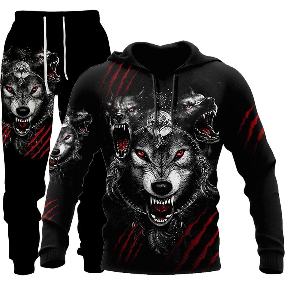 Wolf 3d Gedruckt Hoodie Kleidung Anzug Hosen Anzug Männlich Frühjahr Und Herbst Casual Sweashirt Pullover Männer Trainingsanzug Set Mode männer L