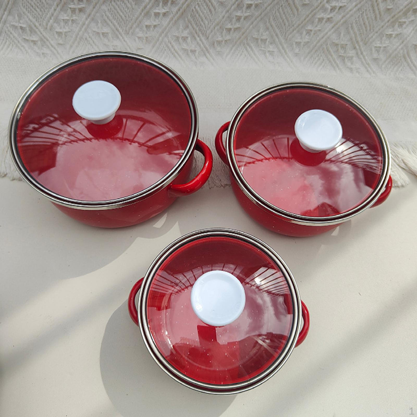 3-teiliges Emaille-Mini-Topf-Set für Küche, Babynahrung, Heimdekoration, tiefe Geschenke, Kochgeschirr rot