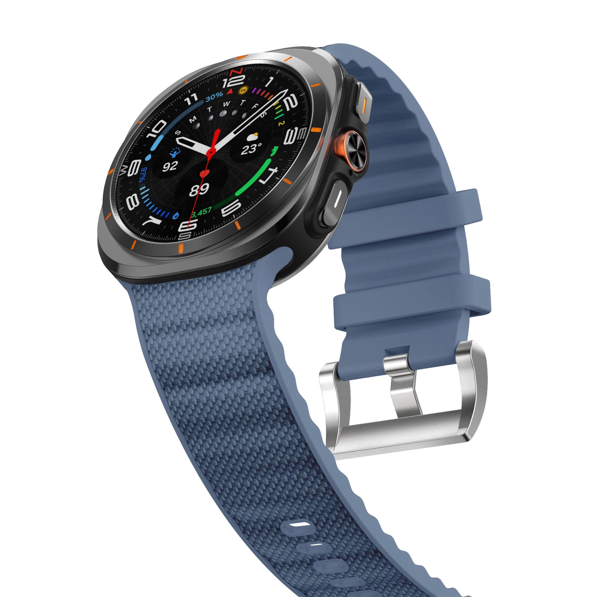 NEUES Armband für Galaxy Watch Ultra Peakform Band Armband für Samsung Watch Ultra 47mm Sport Silikon Nylon Armband for Watch Ultra 47mm blau