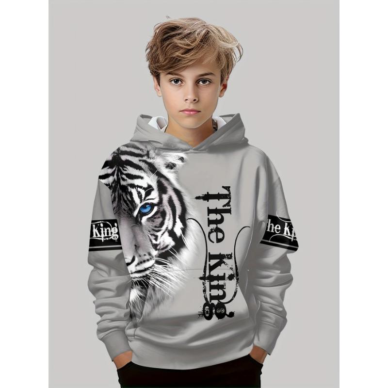 Kinderkleidung Jungen Hoodies Langarm 3D Tigers Print Kinder Frühling Herbst Kleidung Casual Outdoor Stilvolle Junge Mädchen Kleidung Tops 120 gray