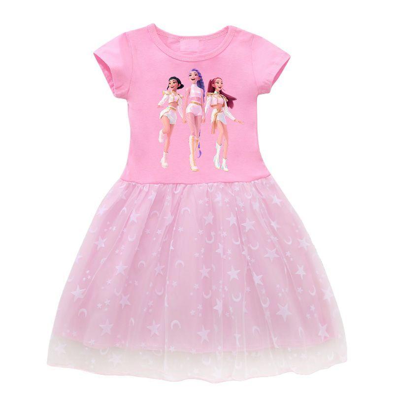 Kindermode Kpop Hexenjagd Gruppenkleid Sommer Mädchen Prinzessinnenkleid 110 rosa
