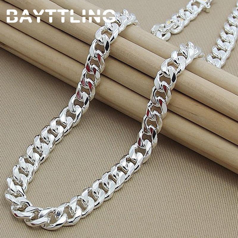 925 Silber 10MM 20/22/24 Zoll kubanische Kette Halskette für Frauen Männer Modeschmuck Party Geburtstagsgeschenke 55cm
