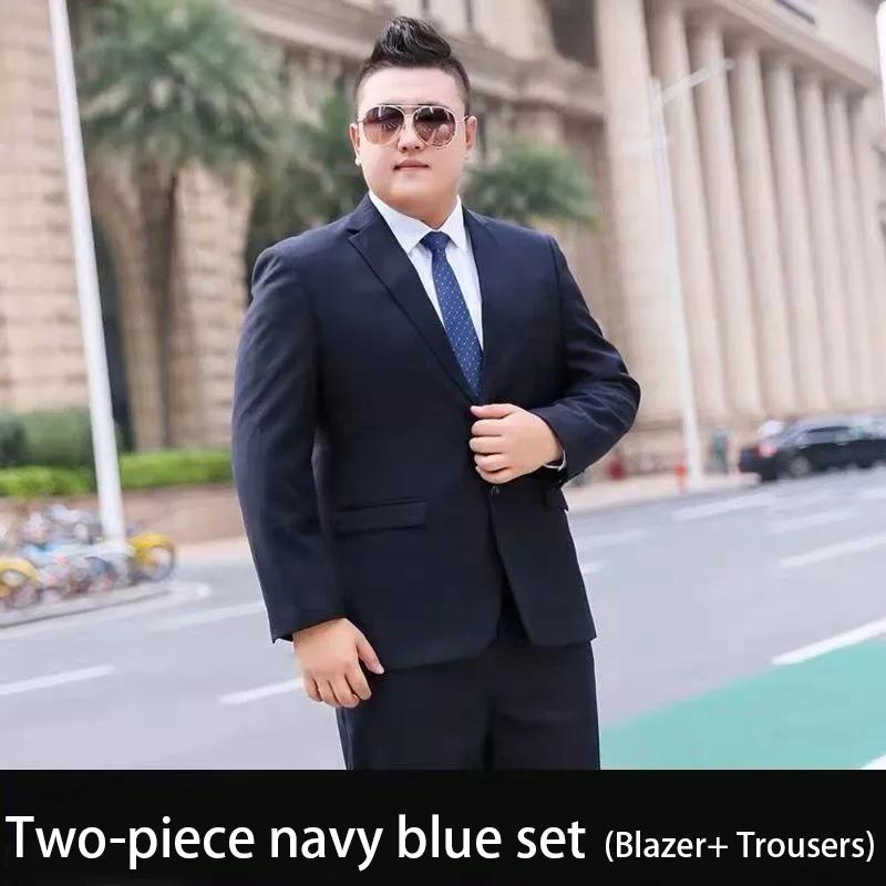 Jacke + Hose 2-teiliges Set, modisch, Übergröße, Herren, lässig, Boutique, Business-Kleid, Hochzeit, Bräutigam, Anzug, Mantel, Blazer, Hose, S-9XL 9XL navy blau