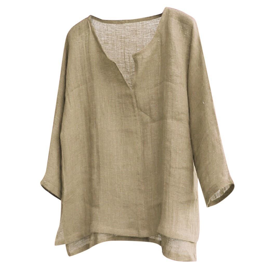 Neue männer Sommer Frühling Lange Ärmel Lose Hemd Einfarbig Casual Langarm Cooles Hemd Vn-eck Tops Größe s-5XL EU L khaki