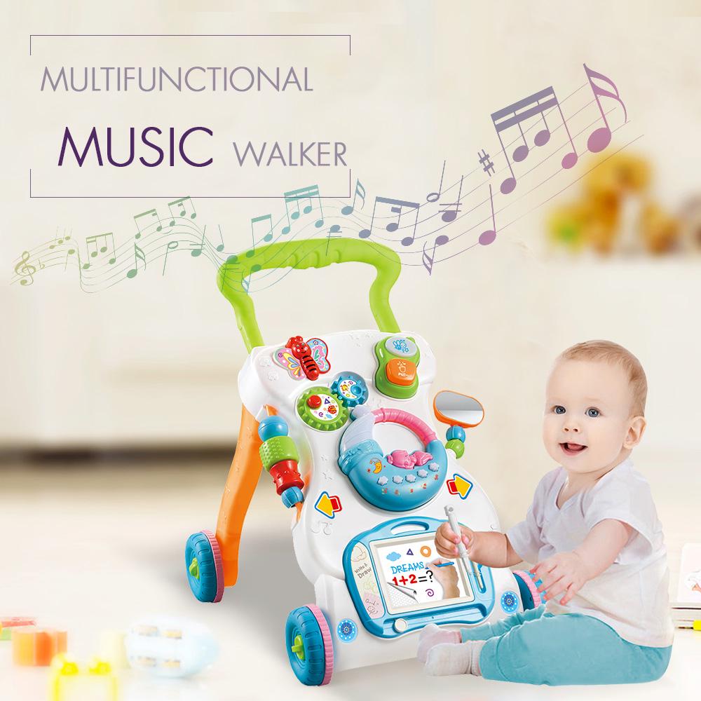 Multifunktionaler Kleinkinderwagen SittoStand ABS Musik-Lauflernwagen mit einstellbarer Höhe bunt