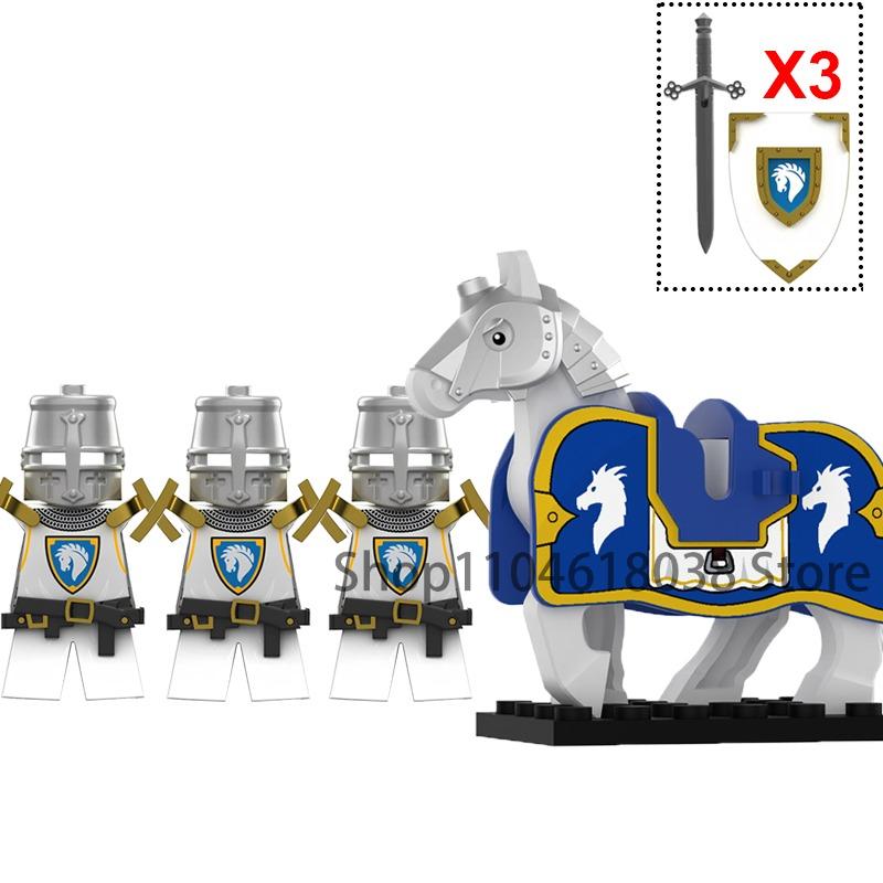 Militärische Mittelalterliche Drachenritter Figuren Bausteine Westliche Cowboys Wildnis Waffen Pferd Schild Speer Rüstung Kinderspielzeug A35 dunkelgrau