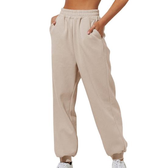 Frühling und Herbst Damen Hosen Hohe Elastische Taille Einfarbig Casual Hosen Weiche Warme Taschen Lose Frühling Herbst Jogginghose Jogginghose M apricot