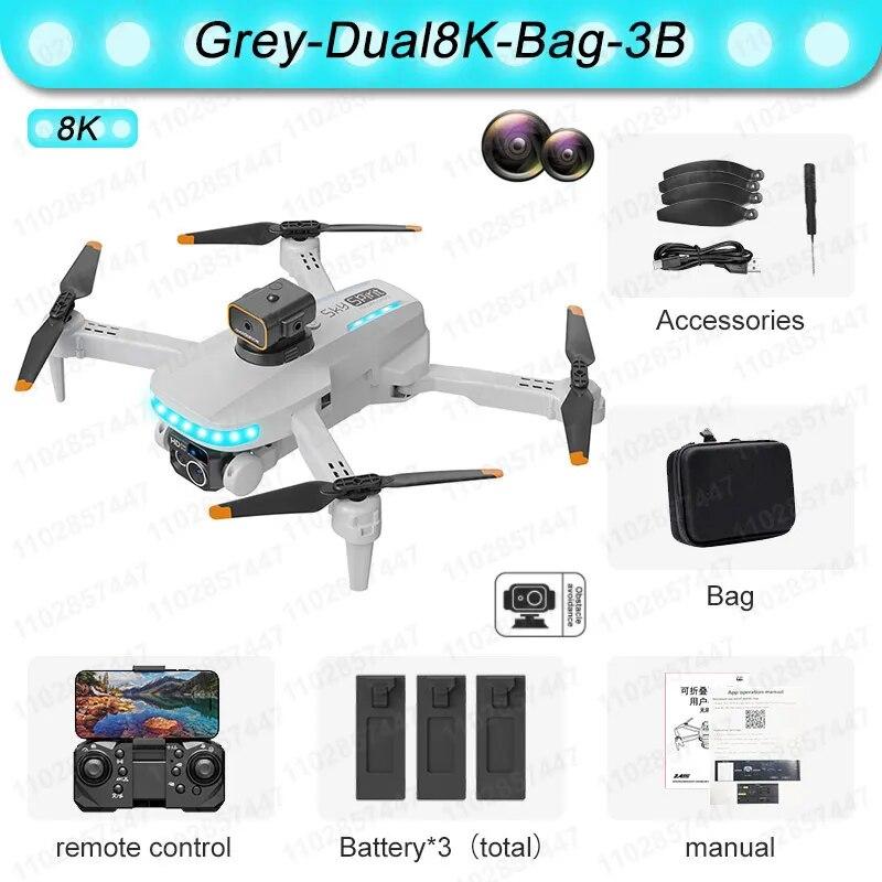 P14 Max Drohne 8K HD GPS Professionelle UAV Intelligente Hindernisvermeidung Faltbare Doppelkamera Bürstenloses Miniflugzeug 5000M Dual 8K 3B grau