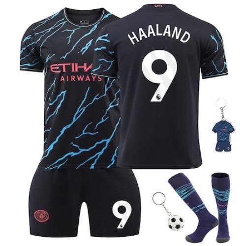 Kinder Sportbekleidung Man City Haaland #9 Trikot Saison 2023/2024 Fußball Uniform Set Atmungsaktives Trikot 120-130 CM