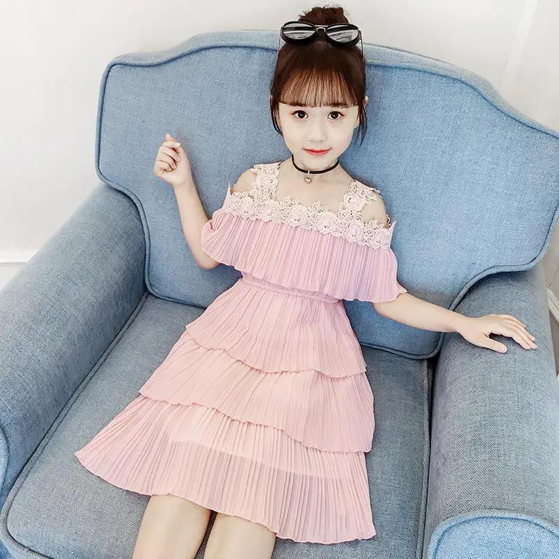 Mädchen Sommer Shorts Anzug Koreanischen Stil Sommer Kinder Hosenträger Eine Schulter Chiffon Zwei Stück Set Plissee Mesh Einfarbig Zwei-stück Anzug 120 rosa
