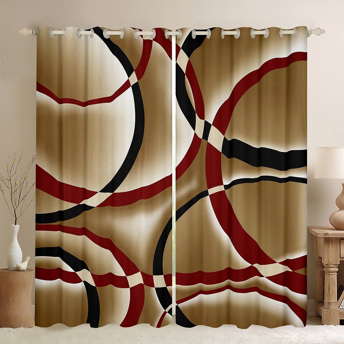 Kreis Geometrie Fenster Vorhänge Hohe Verdunkelung Vorhang Gardinen für Kinder Jungen Teenager Erwachsenen Schlafzimmer Verdunkelungs Fenster Vorhang Wohnzimmer Deko W55 X H120cm X 2&Grommet Top