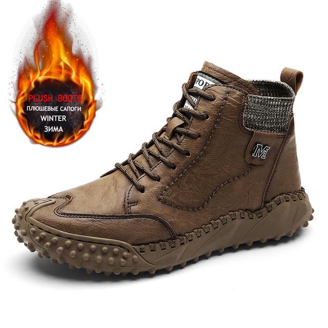 Klassische Winter-Herrenstiefel aus echtem Leder, Plüsch, warme Herren-Schneestiefel, wasserdicht, für den Außenbereich, römische Herren-Arbeitsstiefel, Herren-Motorradstiefel 43