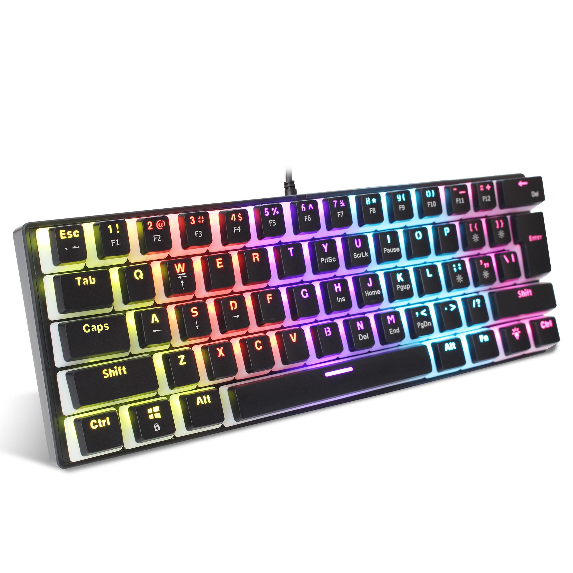 HXSJ Kabelgebundene Gaming-Tastatur, 61 Tasten, 12 bunte gemischte mechanische Tastatur mit Hintergrundbeleuchtung und mechanischer Tastatur