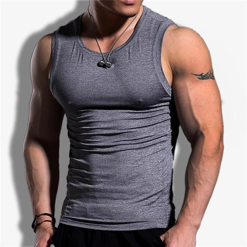 Herren Sport Fitness Weste Casual ärmelloses elastisches Tank Top Fitness Tops XL grau