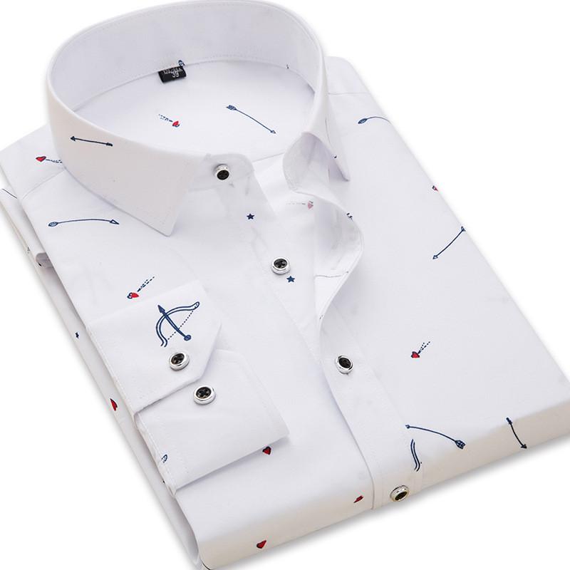 Herren bedruckte Bluse, modisches Hemd, schmales Bürokleid, Hemden, langärmelige Bluse, 4XL, große Größen S weiß