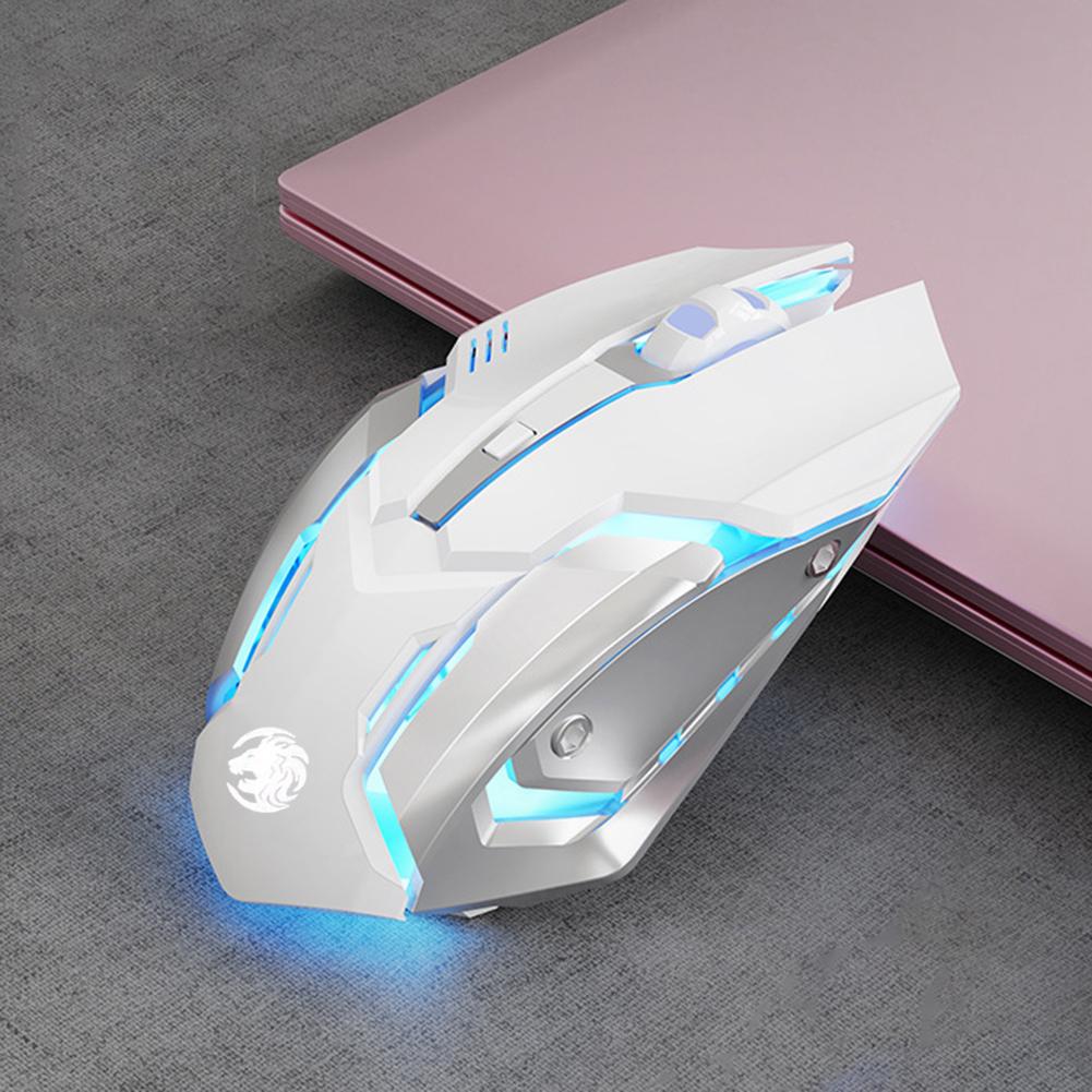 G305 Gaming-Maus, USB wiederaufladbar, 2,4 G kabellose Bluetooth-Maus, Stummschaltung, ergonomische Maus, 1600 DPI, 6 Tasten, LED-Hintergrundbeleuchtung für PC, Laptop wireless weiß