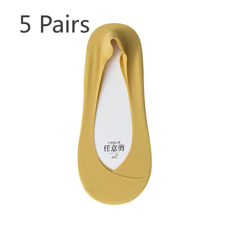 5 Paar Eis Seide Bootssocken Damen Sommer Dünne Rutschfeste Fersen Socken Socken Flacher Ausschnitt Unsichtbare Socken 5 Pairs ingwer