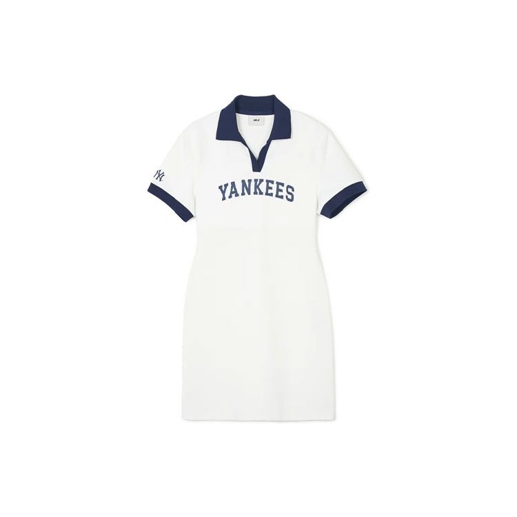 MLB College Stil New York Yankees Colorblock Buchstabendruck Lässiges Polo Kurzarm Kleid Damenkleider Elfenbein 3FOPV0143-50IVS XS blue