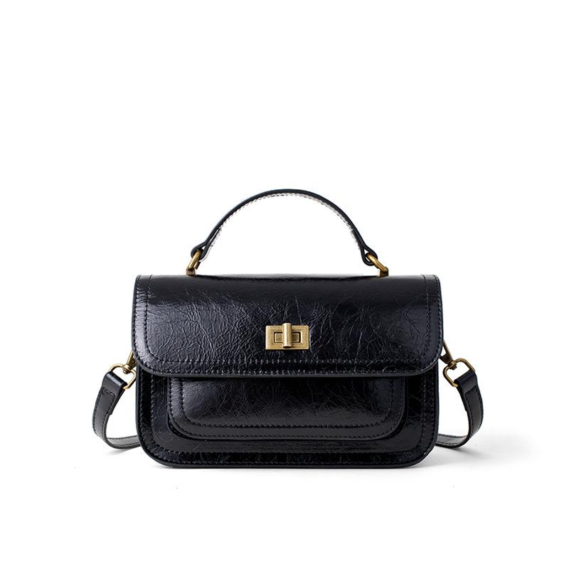 Retro Rindsleder Quadratische Tasche Neue Echte Leder Damen Tasche Handtasche Damen Hochwertige Texturierte Ein-Schulter Crossbody Tasche black