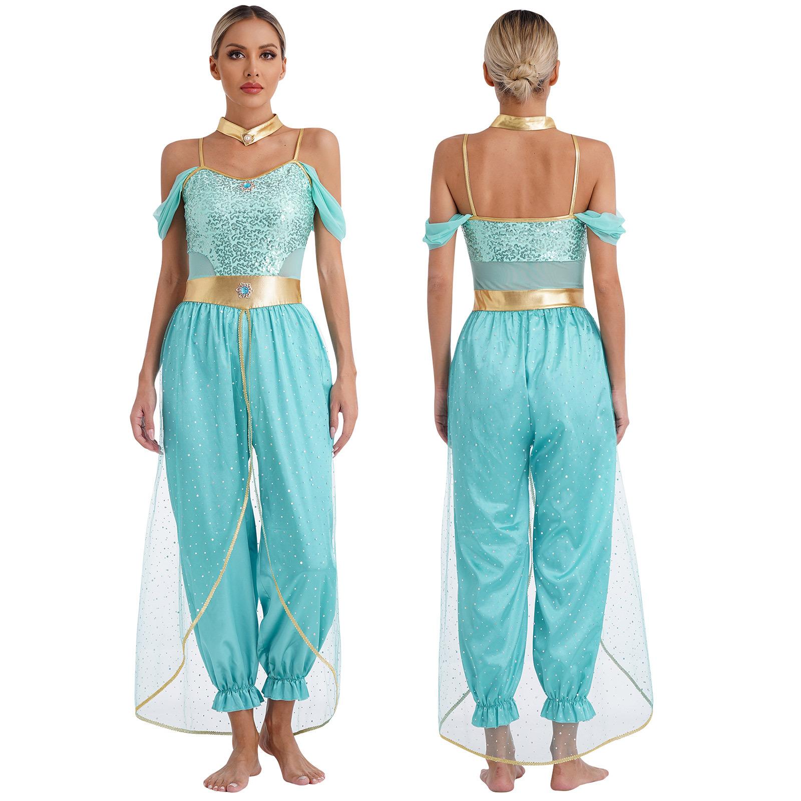 Bauchtanz-Kostüm für Damen, orientalisches indisches Kostüm, Halloween, Karneval, Party, Tanzkleidung 4XL türkis