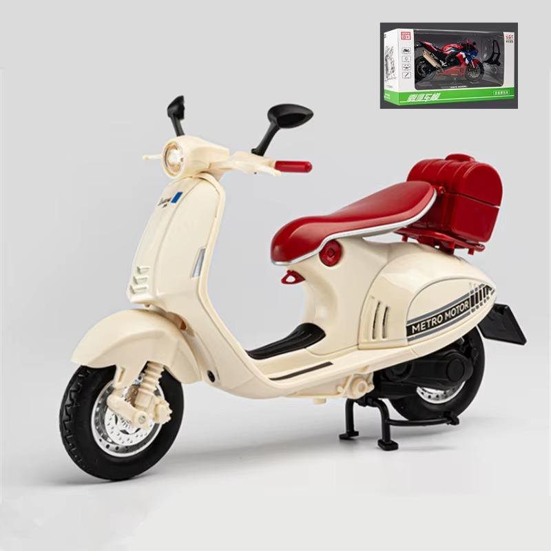Vespa 946, Maßstab 1/12, Legierung, klassisches Freizeit-Motorradmodell, Druckguss, Metall, Straßen-Retro-Motorradmodell, Ton und Licht, Kinderspielzeug, Geschenk weiß