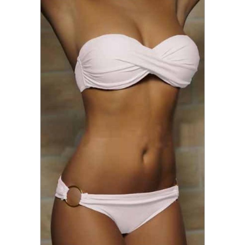 Zweiteiliges Bikini-Set für Damen, gepolstertes BH-Oberteil, Bikini-Trikin-Unterteil, Strand-Badeanzug, Badebekleidung L weiß