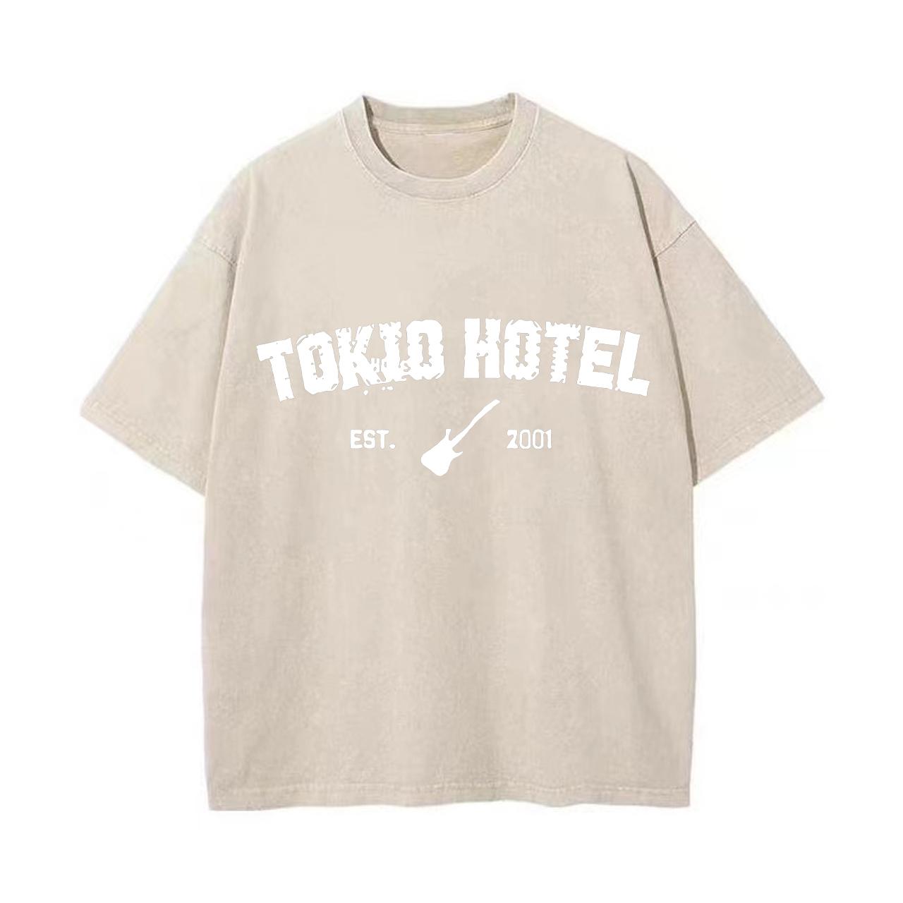 Retro Washed Vintage T-Shirt Rockband Tokio Hotel Kaulitz T-Shirt Herrenmode Casual Pullover Sweatshirt Männer Frauen T-Shirt S white