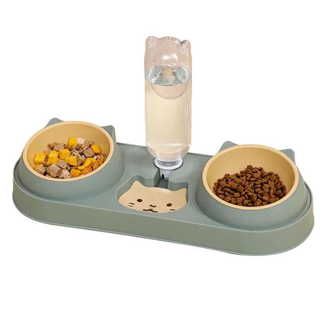 Futternapf für Haustiere, Katzennapf, automatische Trinkwasserfütterung, Anti-Kipp-Hundefutternapf, Trinknapf, Doppelnapf, separater Aufsatz für Haustiere und Katzen beige