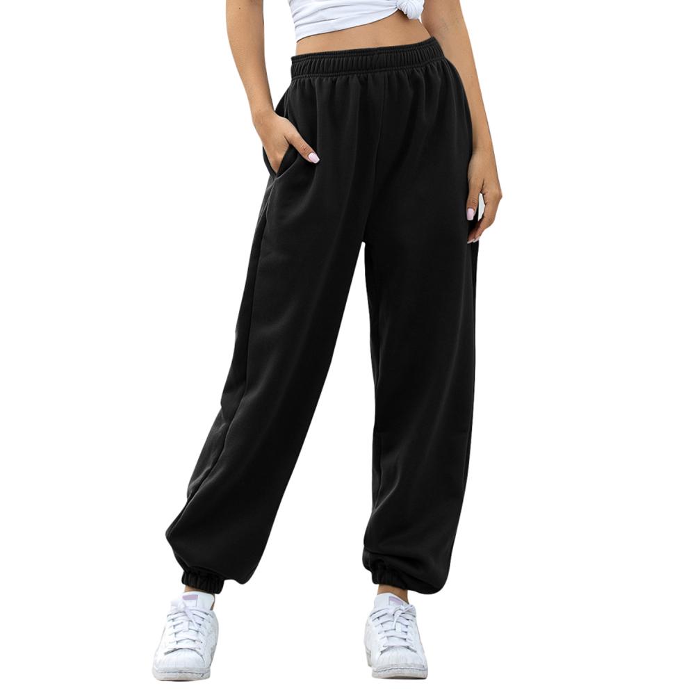 Frauen Casual Sport Hosen Solide Lauf Jogger Hosen Weibliche Übergroßen Trainingsanzug Elastische Taille Böden Jogginghose Baggy Lounge Hosen XXL schwarz