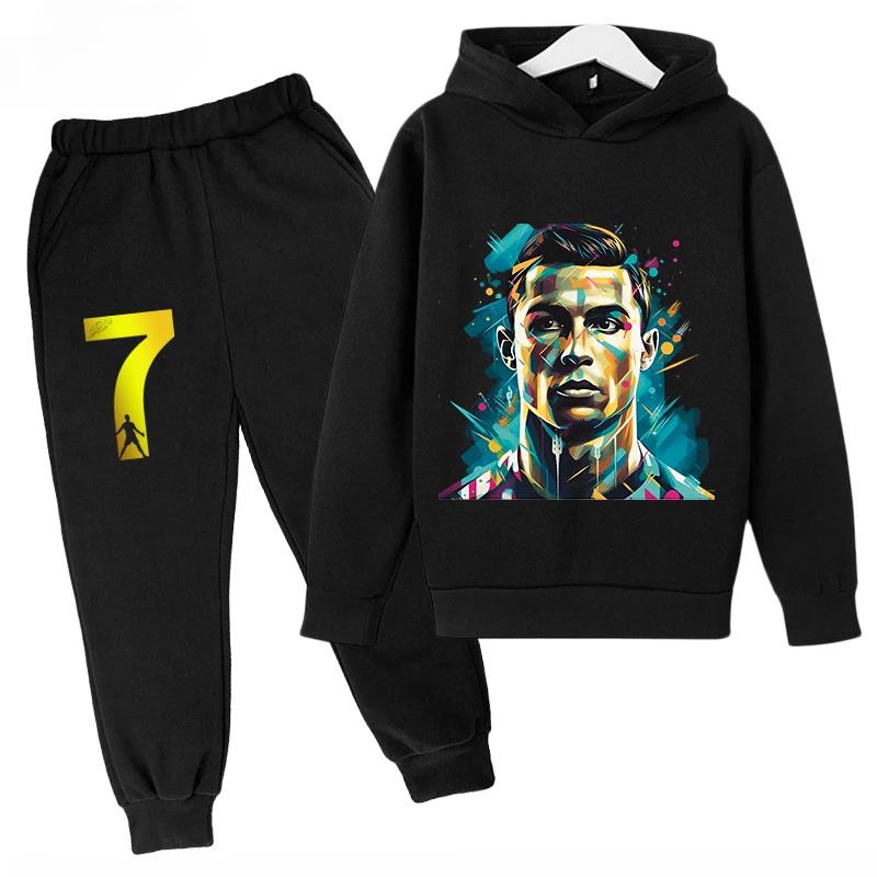 Kinder Sport Kapuzenpullover Set Sweatshirt Hose 2-teiliges Set für Jungen und Mädchen Ronaldo Avatar Aufdruck Kinderkleidung Mädchen 100