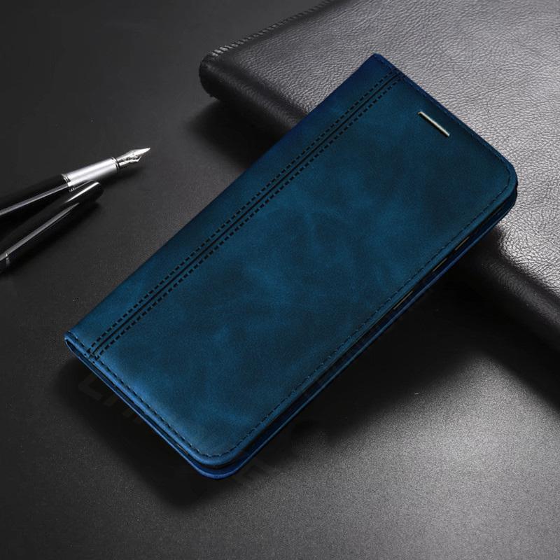 Magnetische Hülle für Samsung Galaxy A12 Cover Mattes Leder Portemonnaie Flip Case Handyhüllen A32 A52 A22S A52S A13 A02 A03 A33 A53 A73 Fundas Coque Samsung A12 blau