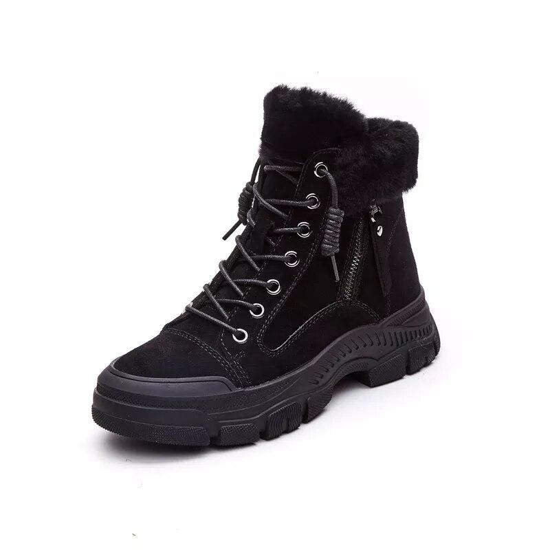 Winterschuhe Damen Schneestiefel Dicke Sohle Warme Plüsch Kalte Winterschuhe Echtes Leder Damen Stiefeletten 35 schwarz