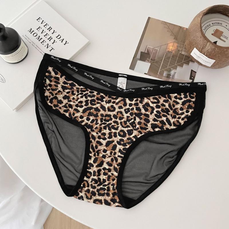 Teenie Leo-Print Sexy Slips Eisseide Unterwäsche Sommer Dünner Schnitt Ausgehöhlt Nahtlos Niedrige Taille Dreiecks-Slips XL