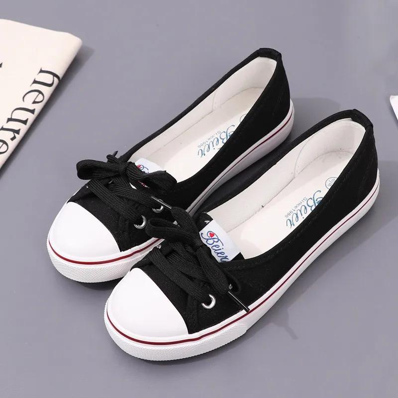 Damen Canvas Kleine weiße Flache Sommerschuhe Sport Casual Damen Weiche Schuhe Sneakers Zapatos De Mujer Plateau Sneakers 36 schwarz
