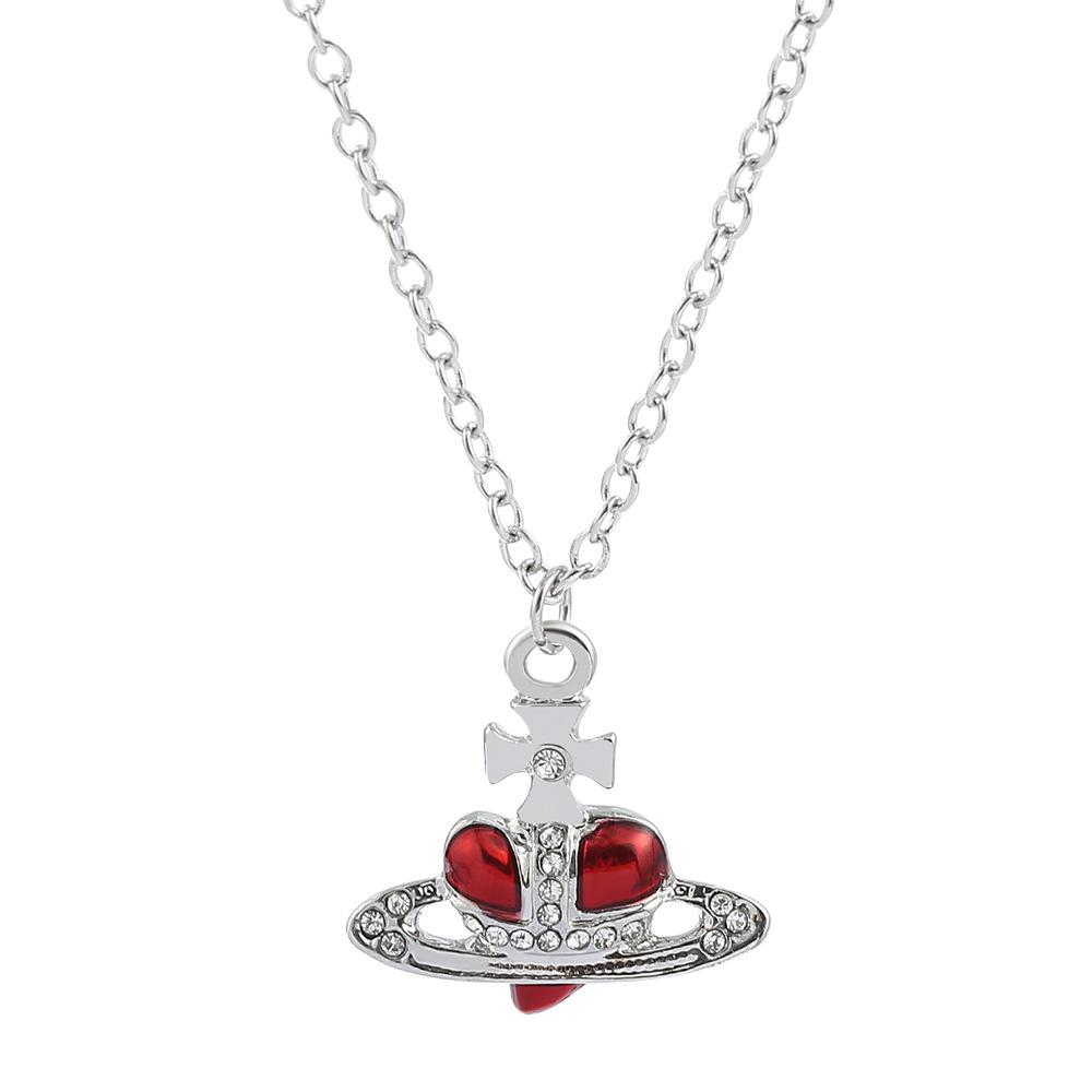 Vivienne Chain Saturn-Halskette, Liebes-Herz-Anhänger-Halskette für Frauen rot