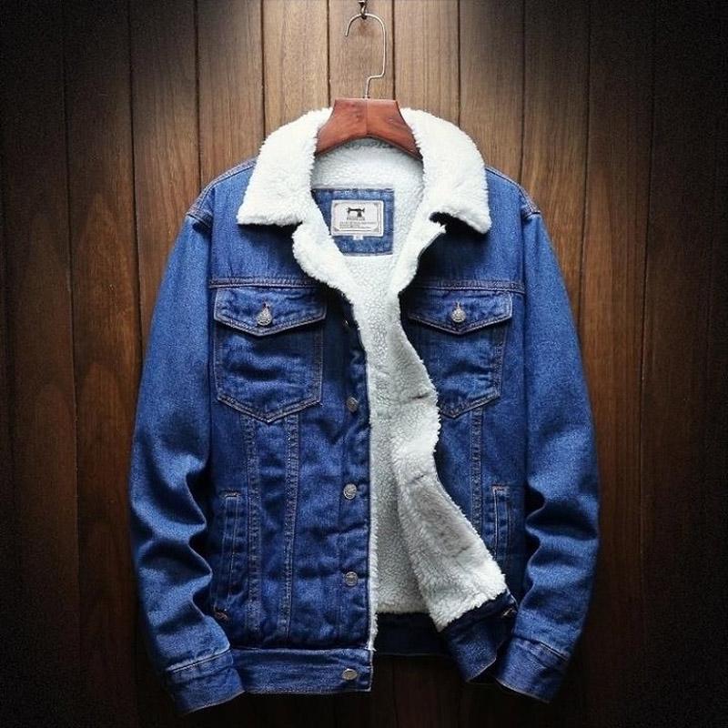 Herrenmode Jeansjacke Winter Warme Wolljeansjacke Mode Herren Jeansjacke XS-6XL L dunkelblaue