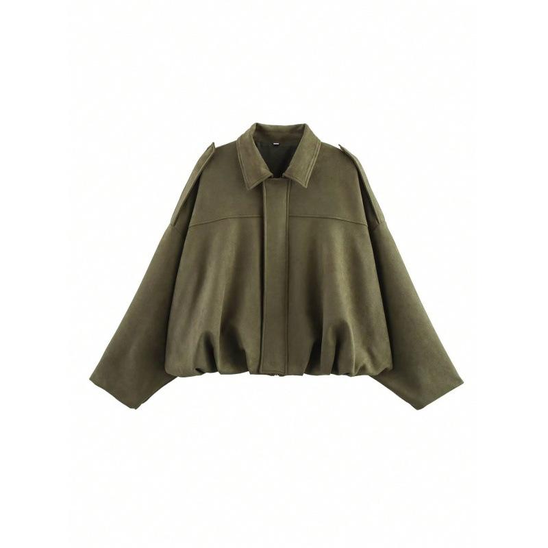 Damen Kurze Pilotenjacke Frühling/Herbst/Winter Jacke Locker Langarm Reißverschluss Retro Jacke Damen Neue Jacke S armee grüne