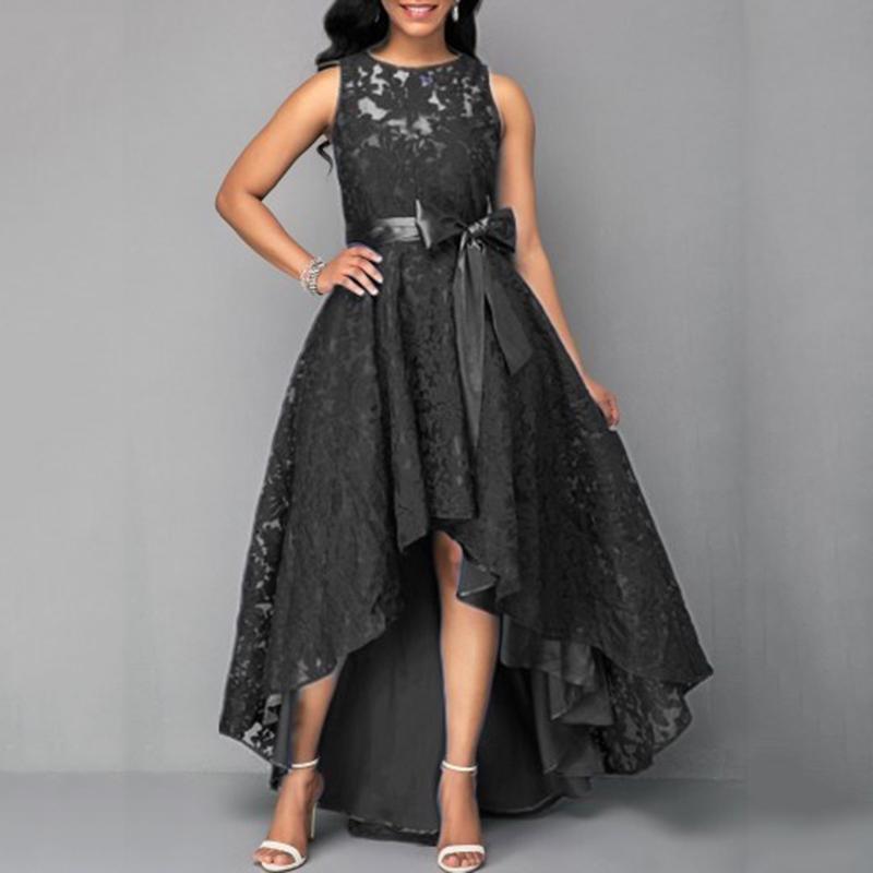 Damenmode, Cocktail-Formal, Swing, langes Vintage-Spitzenkleid mit Blumenmuster, Damen-Abschlussball, Abendparty, Hi-Lo-Kleider, Brautjungfern-Hochzeitskleid XXXXXL schwarz