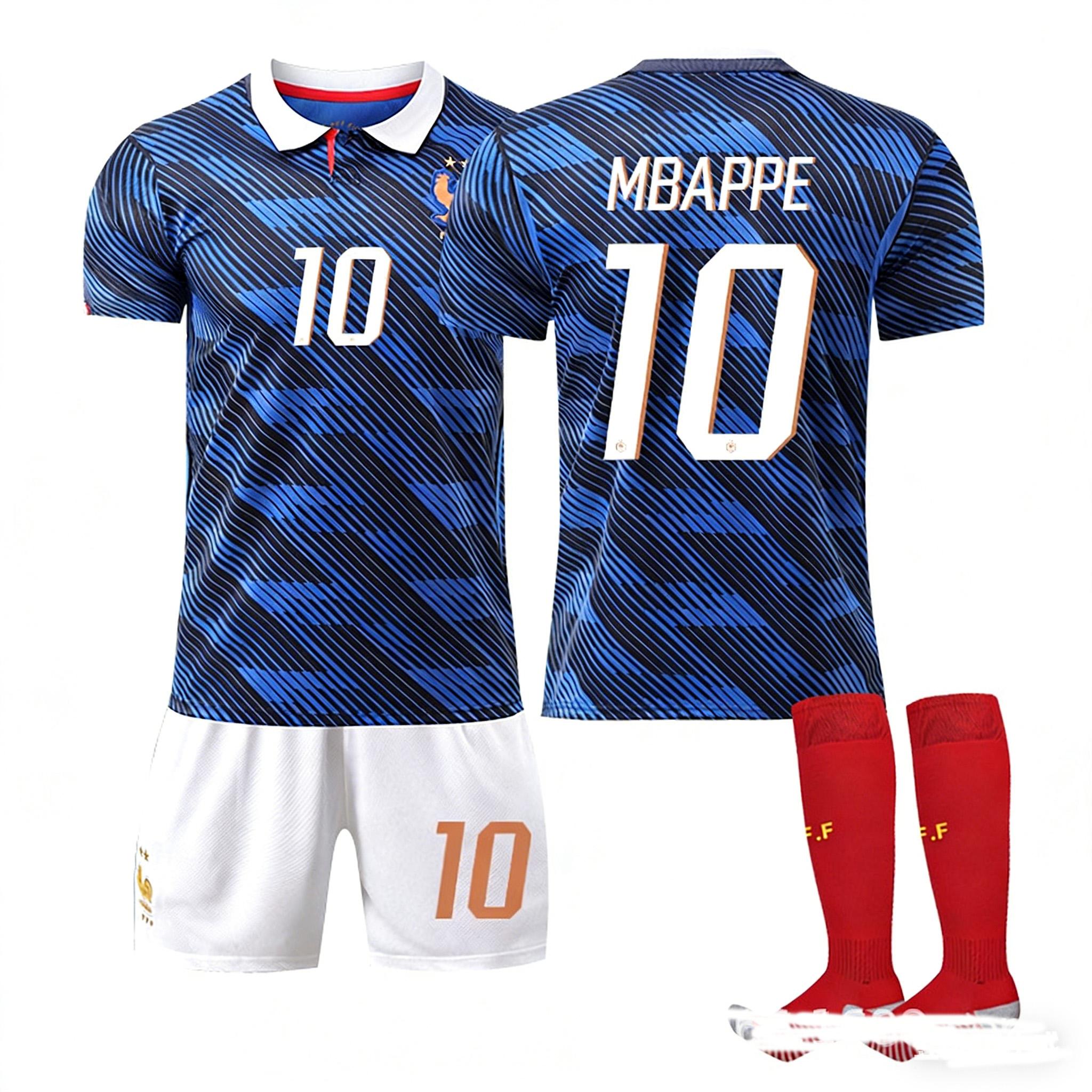 Jugendliche Kinder Erwachsene Fußballtrikots Sport Trainings Trikot Set mit Socken 2026 FIFA Weltmeisterschaft Frankreich Heim #10 MBAPPÉ 2XL